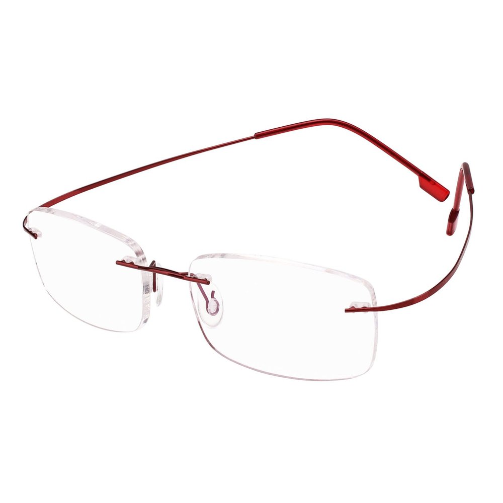 BEISON Memory Titanium Stainless Steel Rimless Flexible Reading Glasses (Red, 3.0)