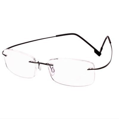 BEISON Memory Titanium Stainless Steel Rimless Flexible Reading Glasses (Black, 3.0)