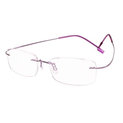 BEISON Memory Titanium Stainless Steel Rimless Flexible Reading Glasses (Purple, 2.0)