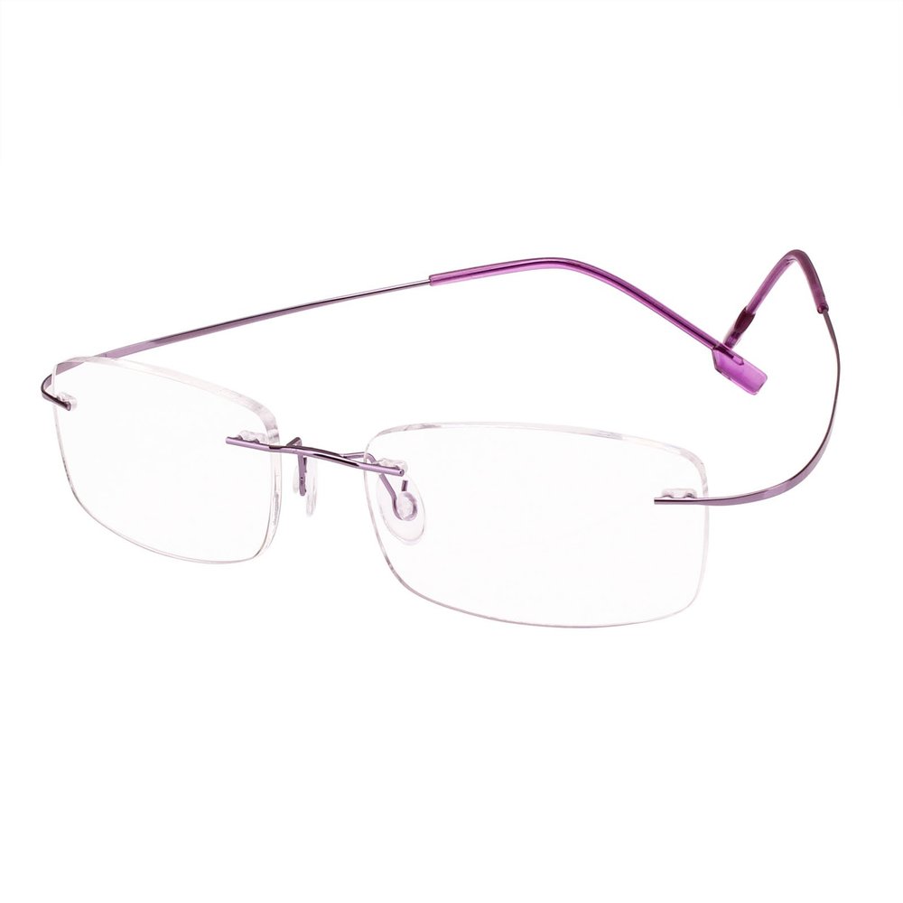BEISON Memory Titanium Stainless Steel Rimless Flexible Reading Glasses (Purple, 2.0)