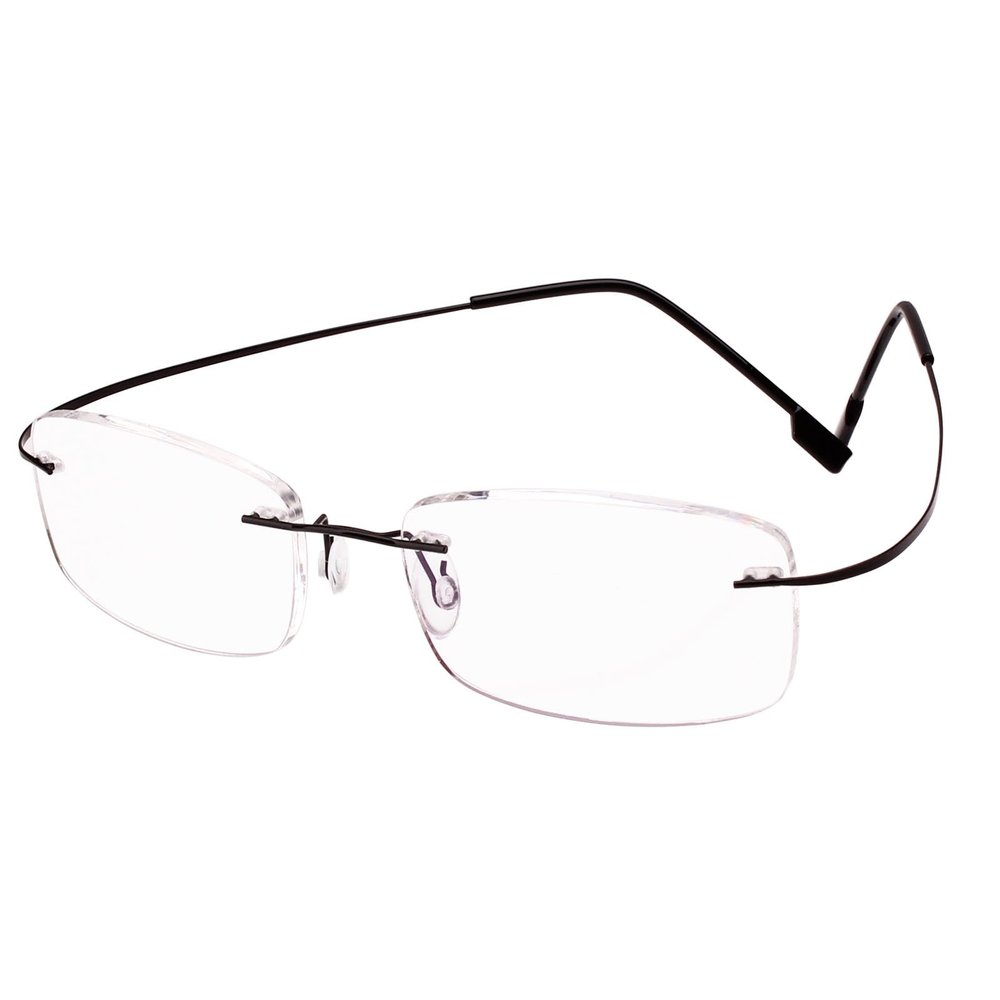 BEISON Memory Titanium Stainless Steel Rimless Flexible Reading Glasses (Black, 2.0)