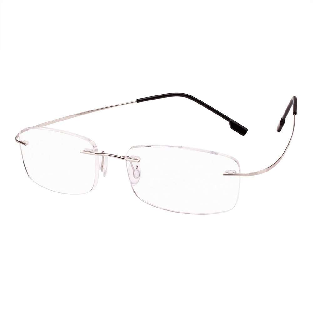 BEISON Memory Titanium Stainless Steel Rimless Flexible Reading Glasses (Silver, 3.0)