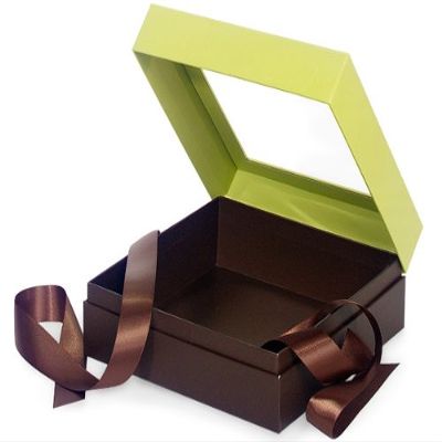 Pack Of 12, X-Large Size Pistachio & Chocolate Gift And Gourmet Presentation Square Box 7.75 X 7.75 X 3" W/Ribbon 26" Length