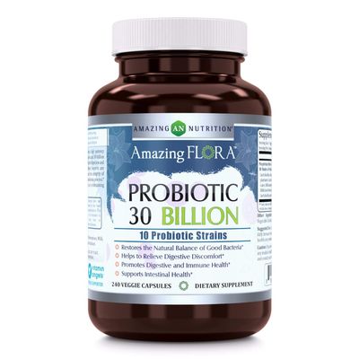 Amazing Flora Probiotic 10 Best Probiotics Strains, Veggie Capsules -Including Acidophilus, plantarum, rhamnosus etc (30 Billion, 240 Count)