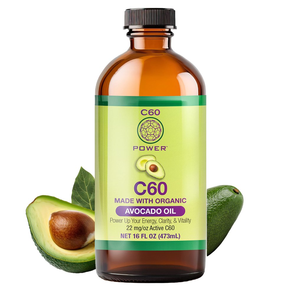 C60 Power C60 in Organic Avocado Oil - Natural Wellness & Antioxidant Support for Men & Women, 99.99% Pure Carbon Fullerenes, Promotes Energy, Mental Clarity, & Stamina - 16 fl oz Bottle