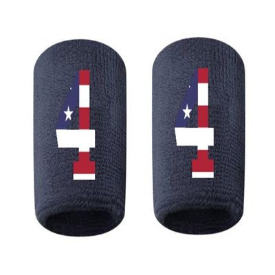 #4 Embroidered/Stitched Sweatband Wristband NAVY BLUE Sweat Band w/ USA AMERICAN FLAG Number (2 Pack)