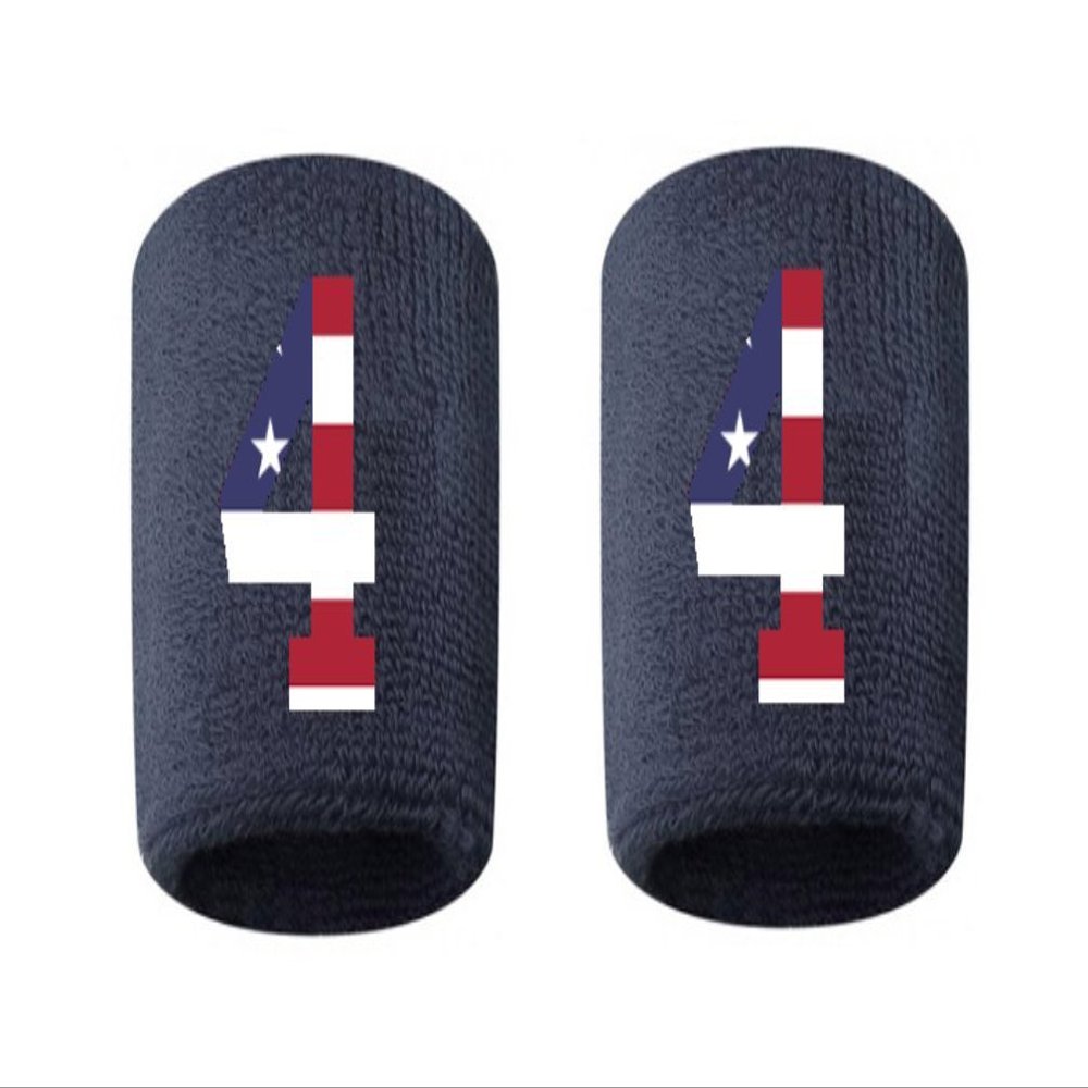 #4 Embroidered/Stitched Sweatband Wristband NAVY BLUE Sweat Band w/ USA AMERICAN FLAG Number (2 Pack)