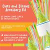 Hawaiian Shaved Ice Cups and Straws Set: 25 - 6oz. Durable Waxed Paper Snow Cone Cups plus 25 Plastic Spoon Straws, Multi-Colored view 2
