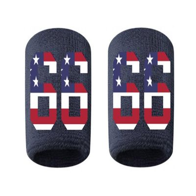 #66 Embroidered/Stitched Sweatband Wristband NAVY BLUE Sweat Band w/ USA AMERICAN FLAG Number (2 Pack)