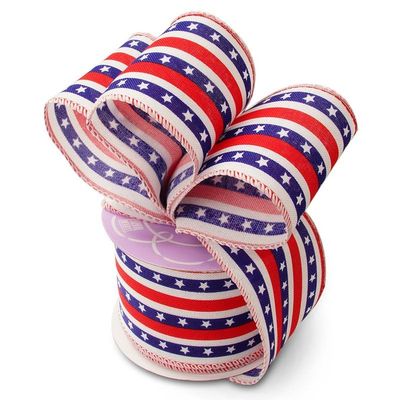 2 1/2" X 10 Yards American Star Spangle On White Ribbon