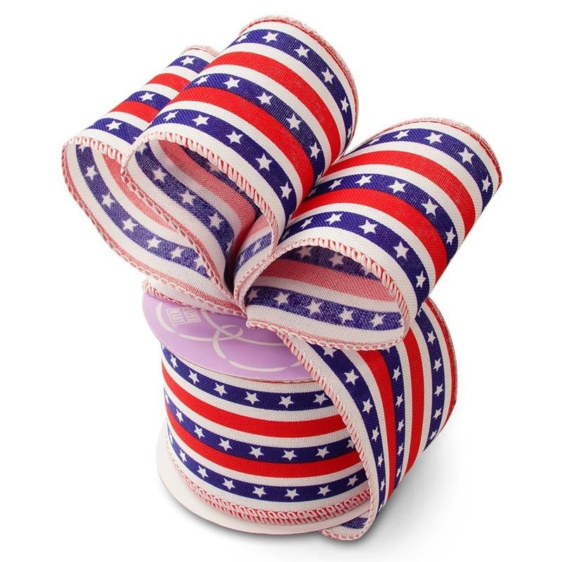 2 1/2" X 10 Yards American Star Spangle On White Ribbon