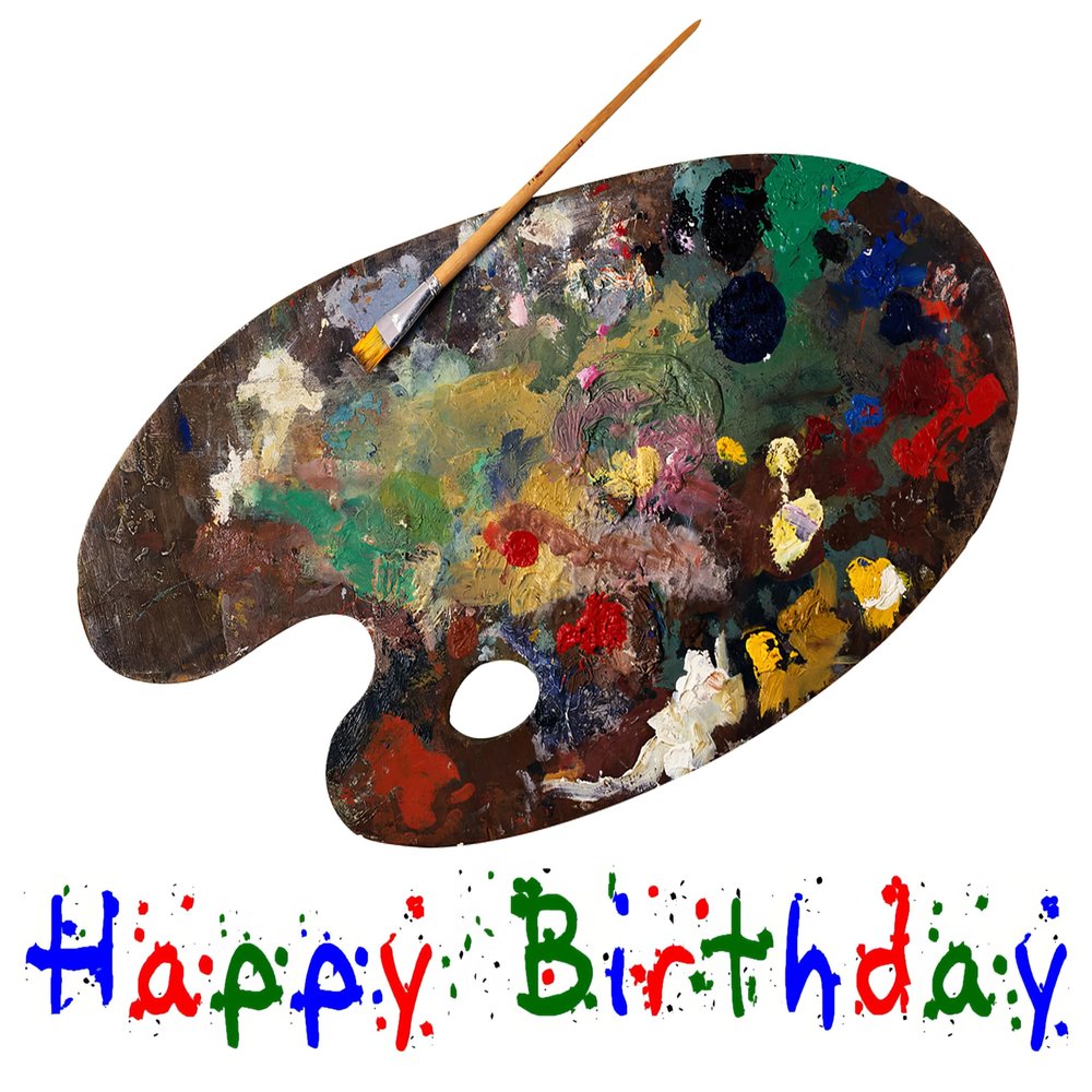 1/4 Sheet - Artist Paint Pallet Happy Birthday - Edible Cake Cupcake Party Topper - D22831