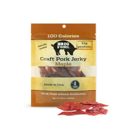 Big Fork Craft Pork Jerky  Maple Flavor | Bacon-Inspired, Small-Batch Jerky Made from 100% Berkshire Pork | Keto, Paleo, Gluten-Free, High-Protein Snack | 8 Bags (2.25 oz Each)