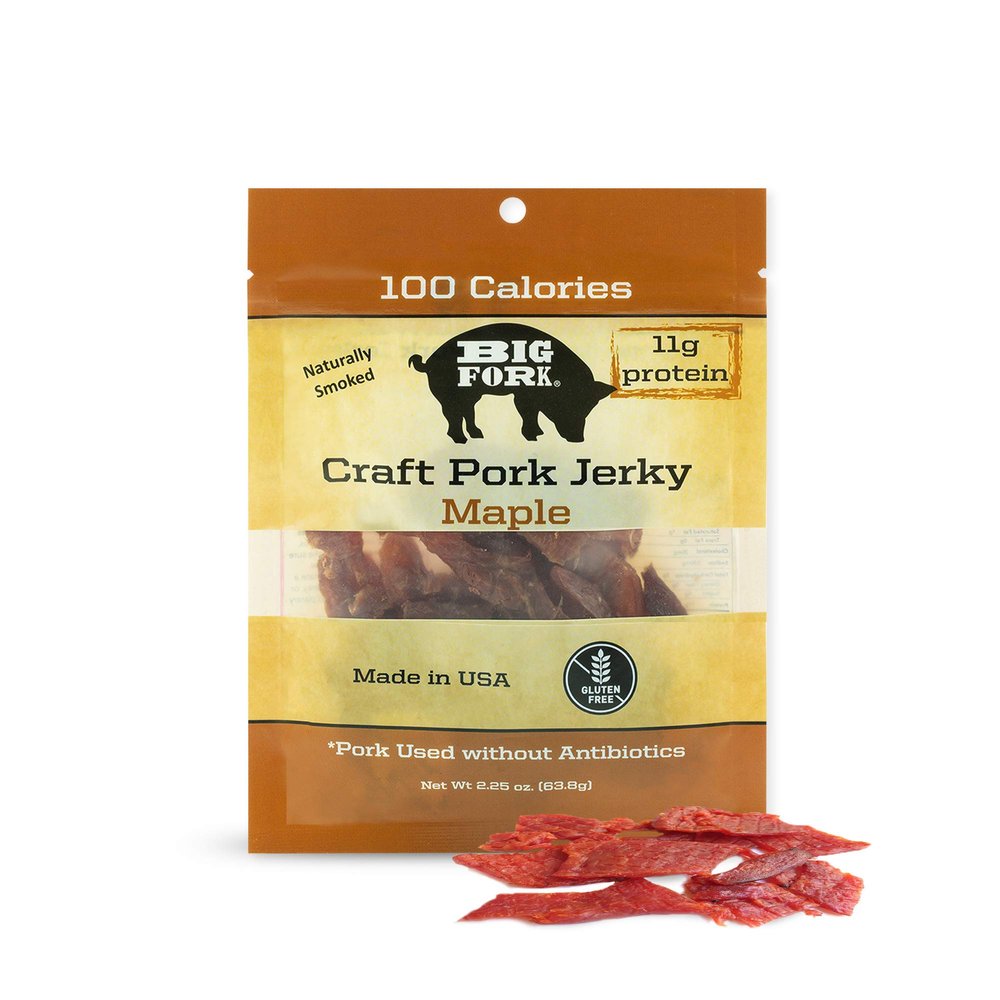 Big Fork Craft Pork Jerky Maple Flavor | Bacon-Inspired, Small-Batch Jerky Made from 100% Berkshire Pork | Keto, Paleo, Gluten-Free, High-Protein Snack | 8 Bags (2.25 oz Each)
