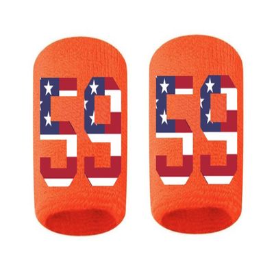 #59 Embroidered/Stitched Sweatband Wristband ORANGE Sweat Band w/ USA AMERICAN FLAG Number (2 Pack)