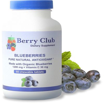 Berry Club Chewable Tablet (60 Count) - Powerful Antioxidant Made with 100% Organic Blueberries