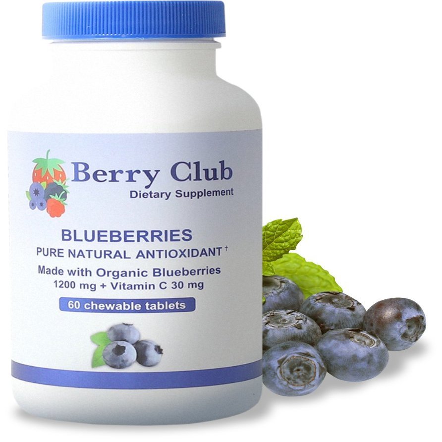 Berry Club Chewable Tablet (60 Count) - Powerful Antioxidant Made with 100% Organic Blueberries