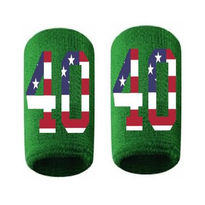 #40 Embroidered/Stitched Sweatband Wristband GREEN Sweat Band w/ USA AMERICAN FLAG Number (2 Pack)