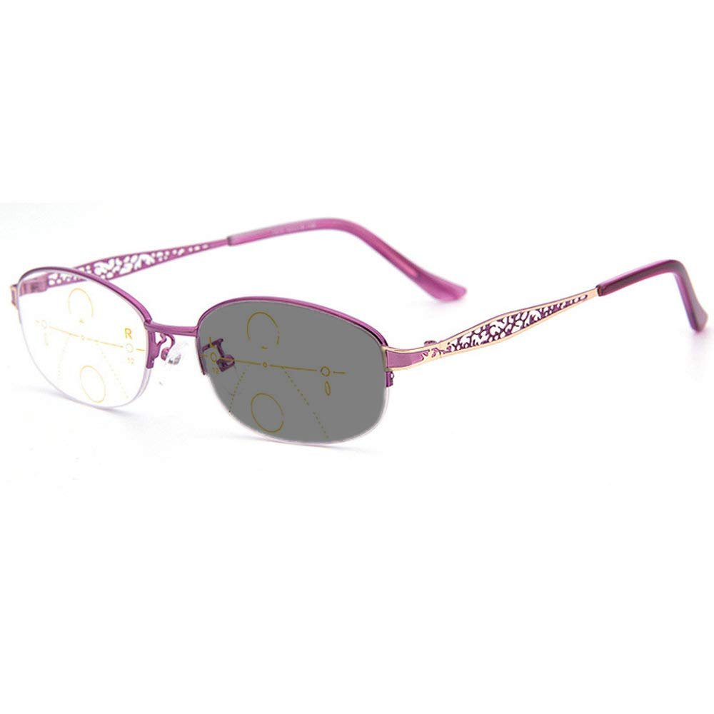 mincl/Sun Photochromic Progressive multifocal Reading Glasses Womens Classic Oval Vintage Glasses (0ADD+200, purple)
