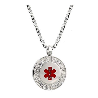 AMOZO JEWELRY (Free Engraving) Stainless Steel Round Pendant Medical Alert ID Necklace 20 inch
