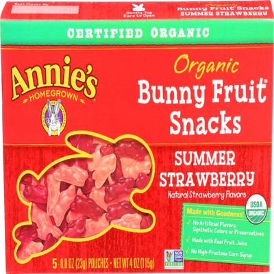 Annie's Homegrown, Bunny Fruit Snacks Summer Strawberry Organic, 0.8 Ounce, 5 Pack5