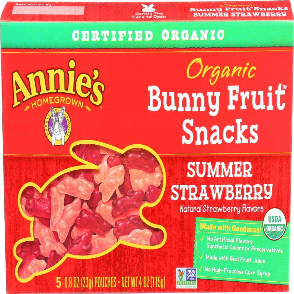 Annie's Homegrown, Bunny Fruit Snacks Summer Strawberry Organic, 0.8 Ounce, 5 Pack5