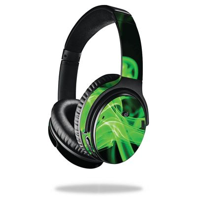 MightySkins Skin Compatible With Bose QuietComfort 35 Headphones - Green Flames | Protective, Durable, and Unique Vinyl Decal wrap cover | Easy To Apply, Remove, and Change Styles | Made in the USA
