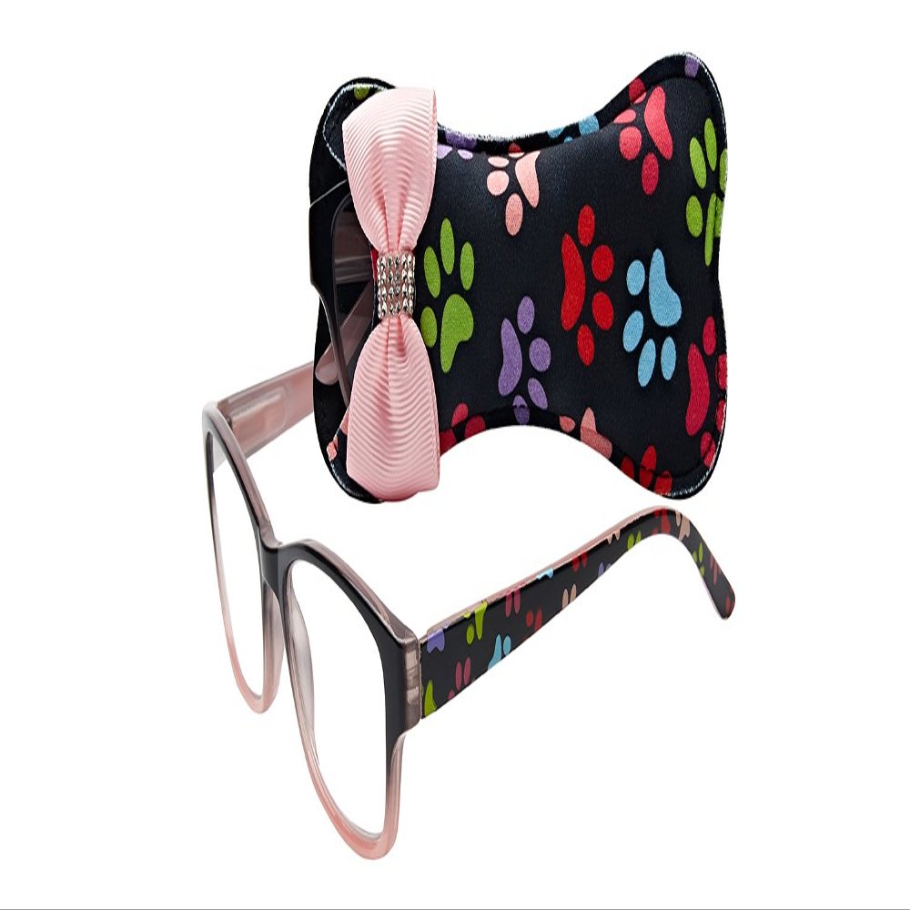 Select-A-Vision Dog Bone Square Reading Glasses w/Colorful Pawprints, Pink, +2.50