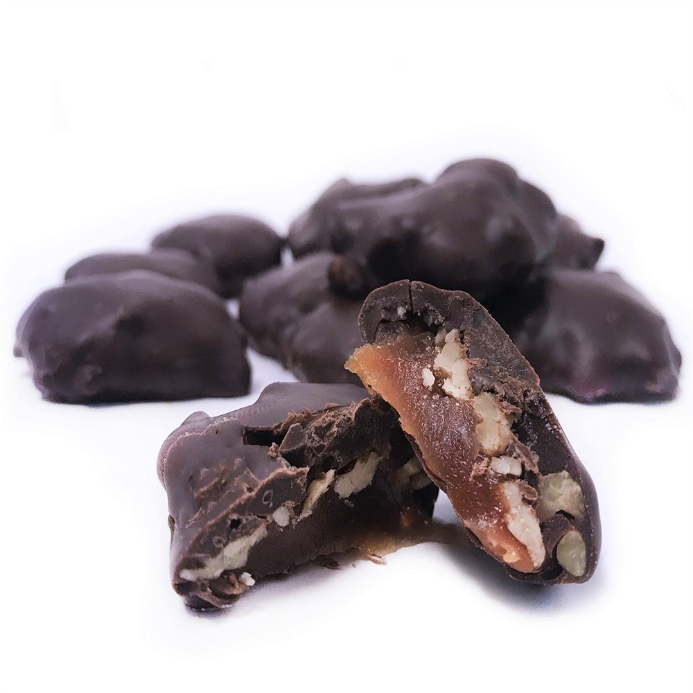 Gourmet Pecan Caramel Clusters with Dark Chocolate by It's Delish | 5 lbs Bulk Bag Premium Dark Chocolate Covered Nuts with Carmel Cluster | Christmas Gifts Bag of Chocolates Candy Nut Turtles with Pecan  Vegan, Kosher