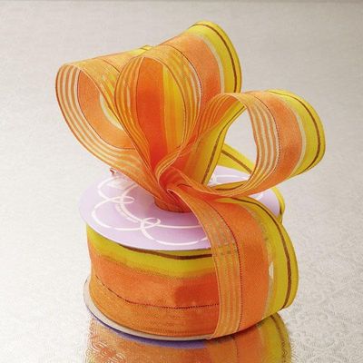 1 1/2" X10 Yards Orange/Yellow Lines Satin/SHR Wired Ribbon
