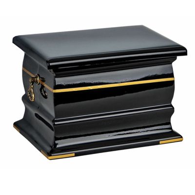 Composite Casket Cremation Ashes Urn For Adult Decorated with Gold Band Memorial Urn for Human Ashes