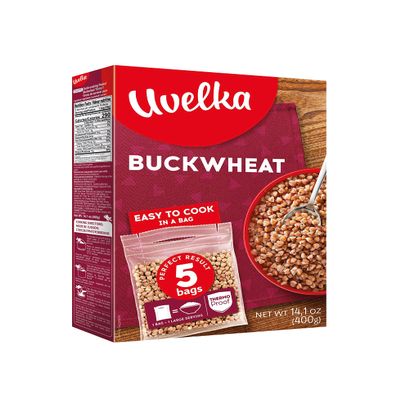 Uvelka Buckwheat Boil In Bag, 5 ct x 2.8 oz, Net weight 14 Ounce / 400 Gram, organic food