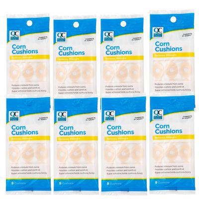 Quality Choice Corn Cushions for Toes and Feet. Soft Foam Pads for Pressure Relief. Protects from Friction and Shoe Rubbing. Adhesive Waterproof Padding 9 Count (Pack of 8)