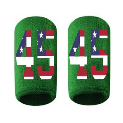 #45 Embroidered/Stitched Sweatband Wristband GREEN Sweat Band w/ USA AMERICAN FLAG Number (2 Pack)