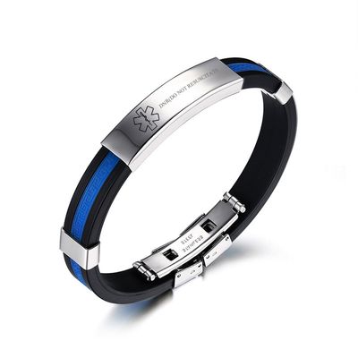 LiFashion CL Men's Stainless Steel Blue Silicone Wristband Medical ID DNR Alert Bracelet Sos Emergency