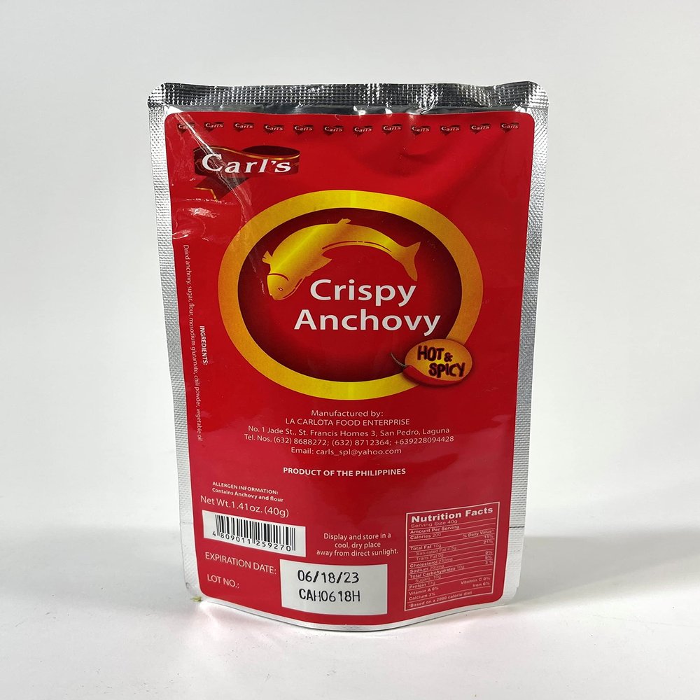 3 packs of Carl's Crispy Anchovy (Dilis) Hot & Spicy 40 gm/pack