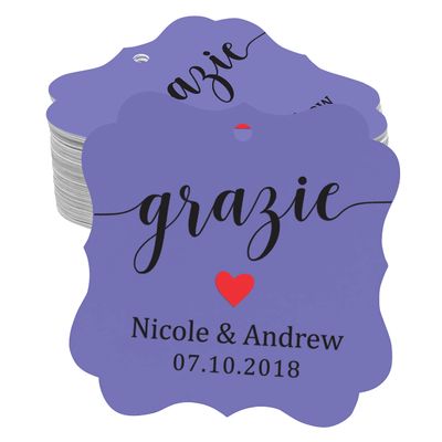 Darling Souvenir Grazie Thank You Wedding Favors Gift Paper Tag Custom Party Hang Tags-Lavender-100 Tags