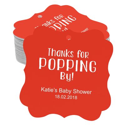 Darling Souvenir Personalized Baby Shower Favor Tags Custom Thanks for Popping by Custom Hang Tags-Red-100 Tags