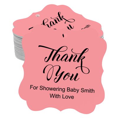 Darling Souvenir Baby Shower Thank You Favor Tags Custom Hang Gift Tags-Peach & Pink-100 Tags