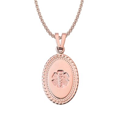 Divoti Custom Engraved-PVD Rose Gold Premier Disc Medical Alert Necklace, Medical ID Necklace Women, Medical Pendant Tag and (24/28 in) PVD Rose Gold Square Rolo-No Fill