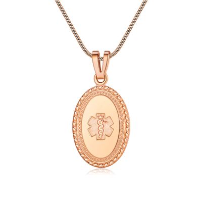 Divoti Custom Engraved-PVD Rose Gold Premier Disc Tag Medical Alert Necklace, Medical ID Necklace Women, Medical Pendant Tag and (24/28 in) PVD Rose Gold Snake -No Fill