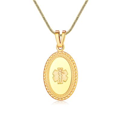 Divoti Custom Engraved-PVD Gold Premier Disc Tag Medical Alert Necklace, Medical ID Necklace Women, Medical Pendant Tag and (24/28 in) PVD Gold Snake -No Fill