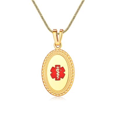 Divoti Custom Engraved-PVD Gold Premier Disc Tag Medical Alert Necklace, Medical ID Necklace Women, Medical Pendant Tag and (24/28 in) PVD Gold Snake -TP Red