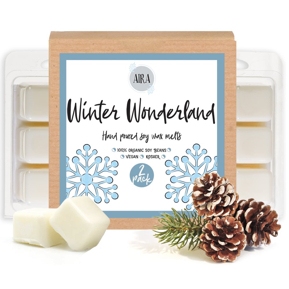 Aira Soy Wax Melt - Organic, Vegan, Kosher, Scented S0y Wax Cubes w/Essential Oil Blends - No Chemical 100% Soy Wax Melts for Tealight Melters - Hand-Poured Soy Tarts - Winter Wonderland - 2 Pack