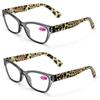 2 Pairs of Stylish Classic Rectangle Reader With Spring Hinges, Women Female Leopard Temple Reading Glasses (2 Gray, 2.50) view 1