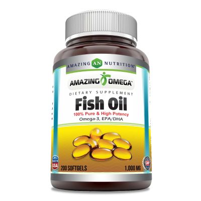 Amazing Omega Fish Oil 1000 mg Softgels Supplement | Omega-3, 180 mg EPA. 120 mg DHA | High Potency (200 Count)