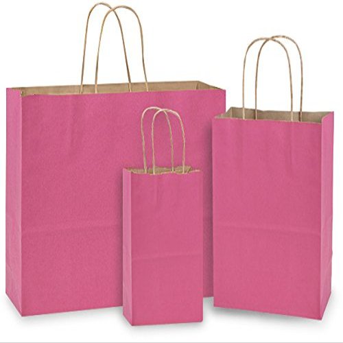 Pack Of 125, Lipstick Natural Kraft Tint Bag W/Serrated Edge Tops & Sturdy Paper Twisted Handles Assortment 50 Rose, 50 Cub, 25 Vogue Made In USA