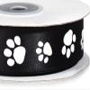 Pack of 1, Black Paw Print Satin Ribbon Single Faced Satin 7/8" X 25 Yards For Pet Packaging view 1