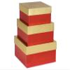 1 Set, Red Scroll Swirl Embossed Nested Boxes Large 3 Piece Square Gift Boxes w/White Interiors In All Occasion & Christmas Designs view 1