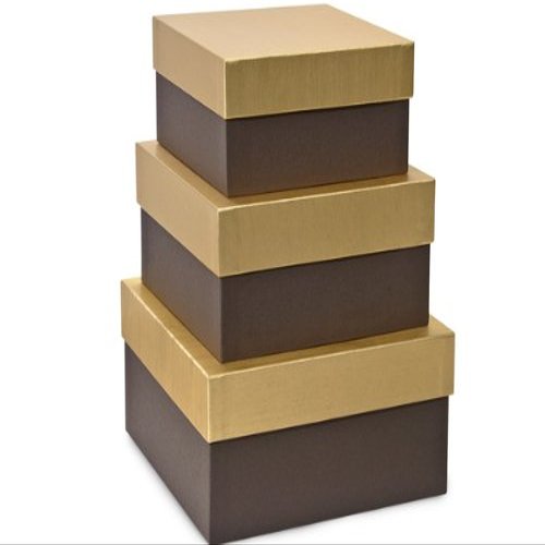 1 Set, Solid Chocolate Embossed Nested Boxes Large 3 Piece Square Gift Boxes w/White Interiors In All Occasion & Christmas Designs